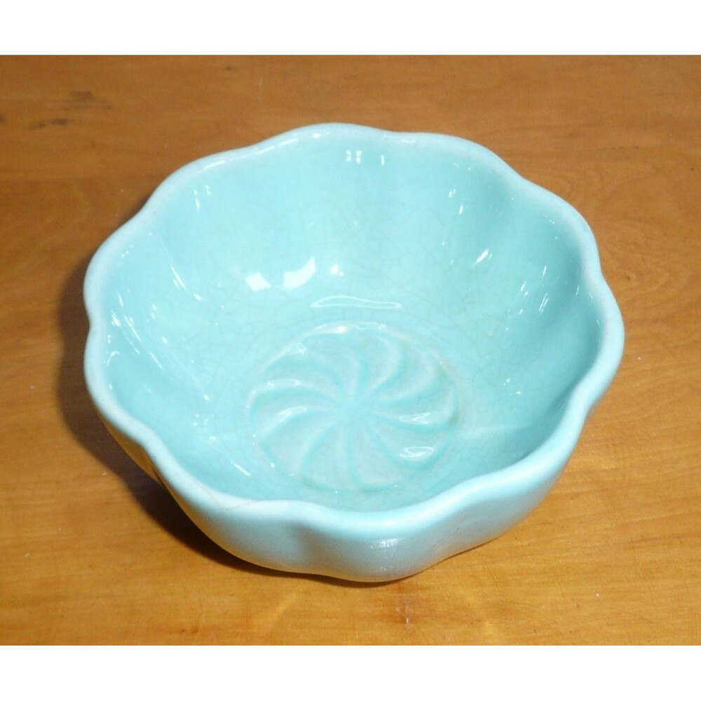 Aqua-Colored Nantucket Home Ceramic Bowl Petal Shape Small Fruit Dip Trinket